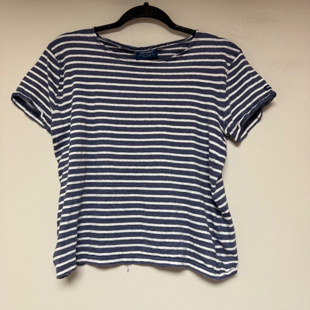 Saint James x Jenni Kayne T-Shirt Womens S Navy White Striped Linen Blend France